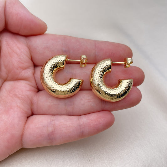 Oro Laminado Small Hoop, Gold Filled Style Chunky Design, Polished, Golden