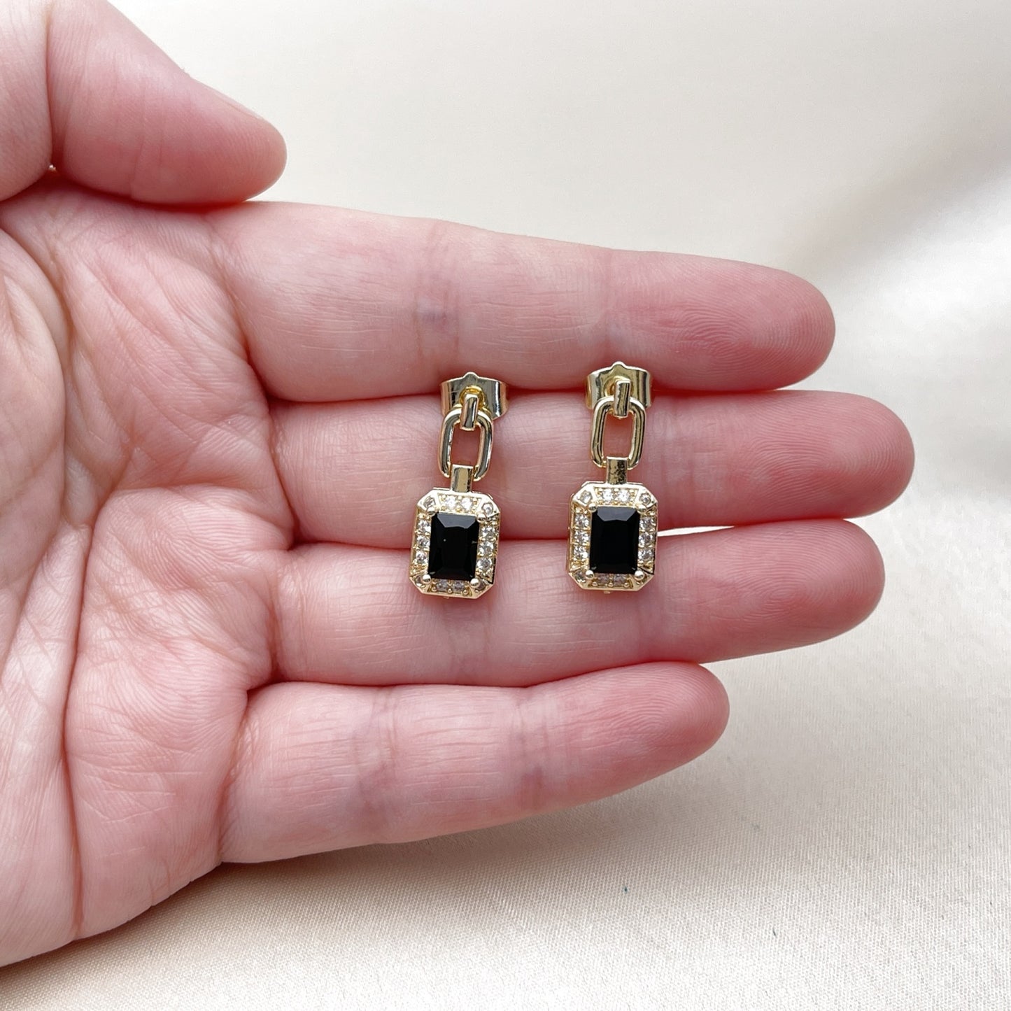 Oro Laminado Dangle Earring, Gold Filled Style Cluster Design, with Black Cubic Zirconia and White Micro Pave, Polished, Golden