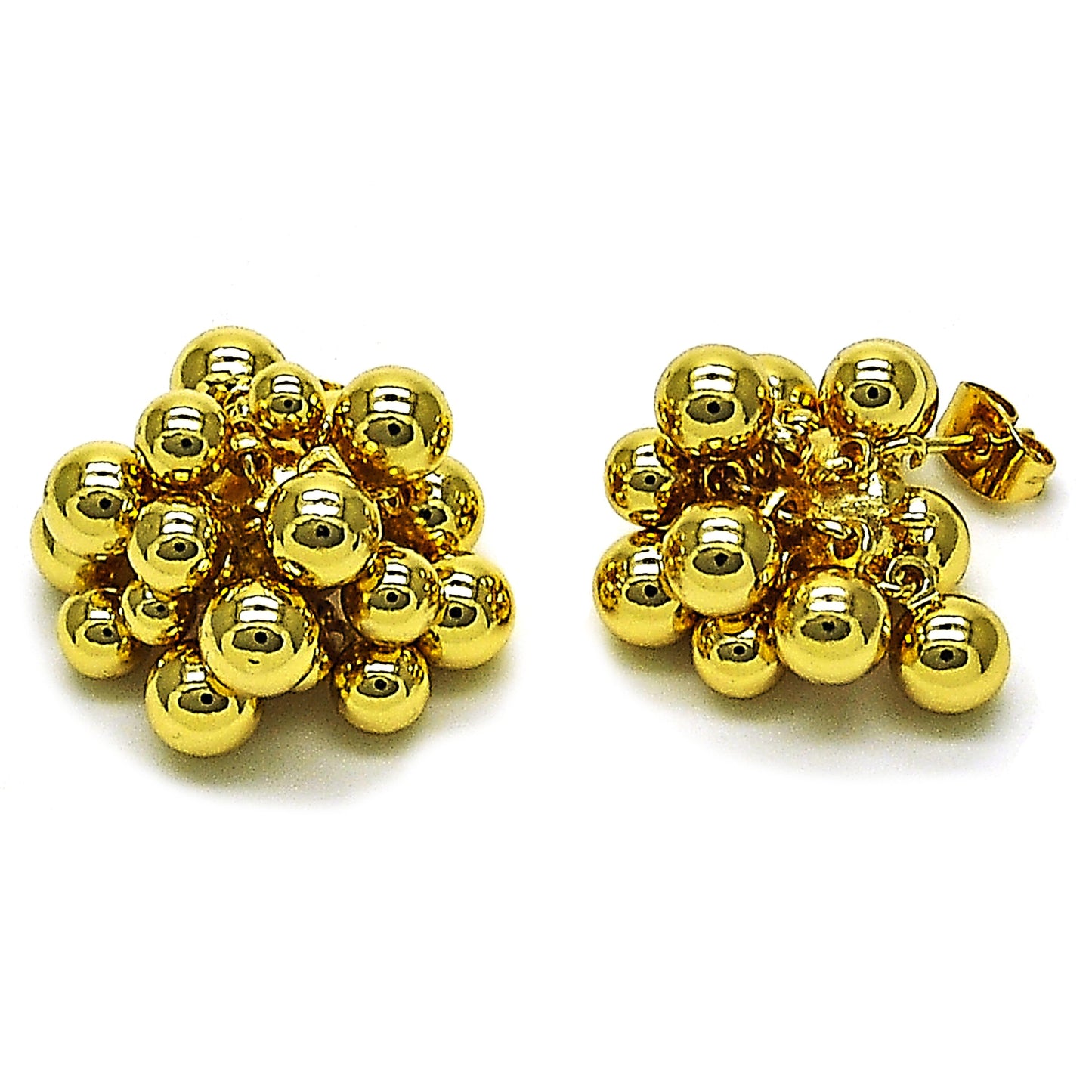 Oro Laminado Stud Earring, Gold Filled Style Ball Design, Polished, Golden Finish
