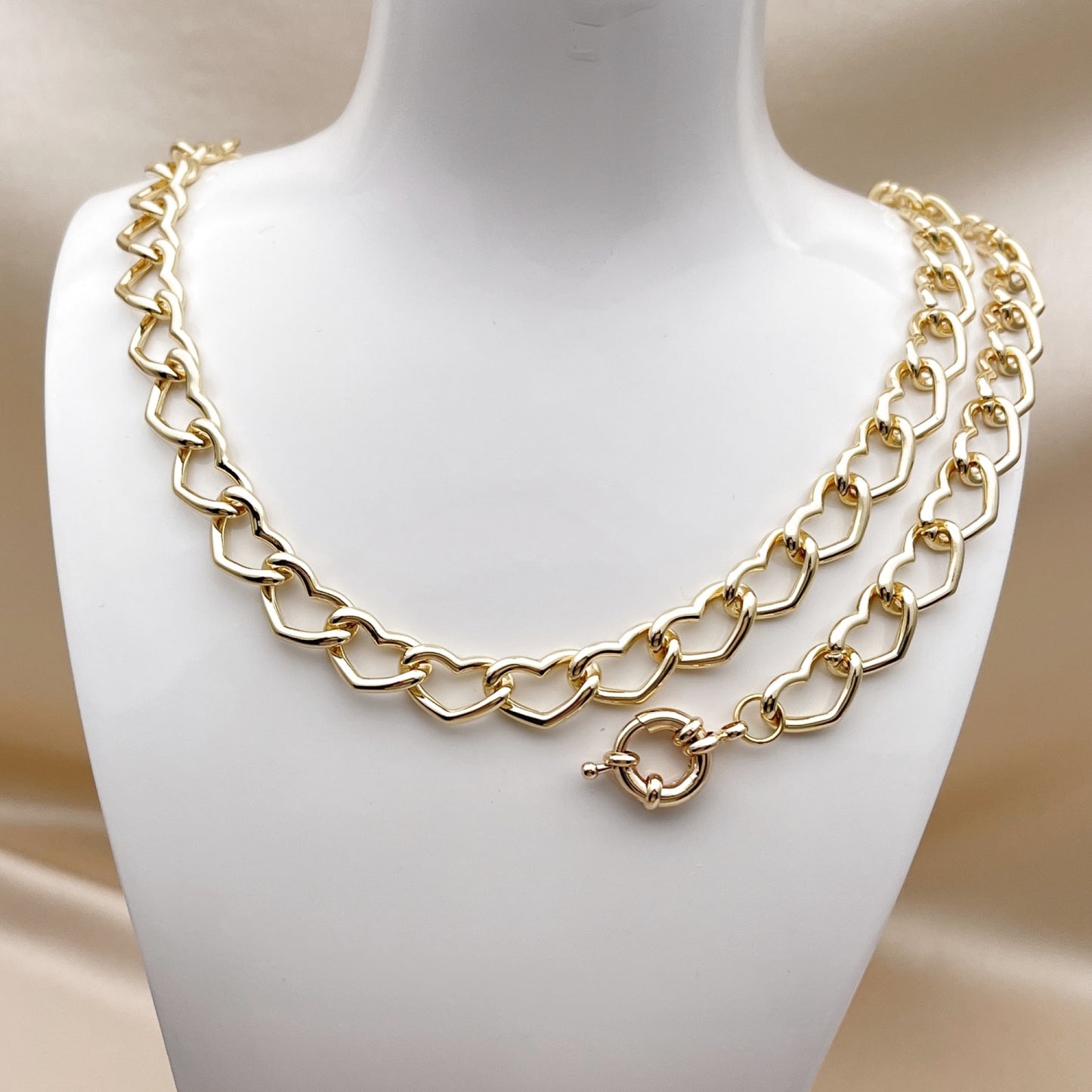 Oro Laminado Necklace and Bracelet, Gold Filled Style Heart Design, Polished, Golden