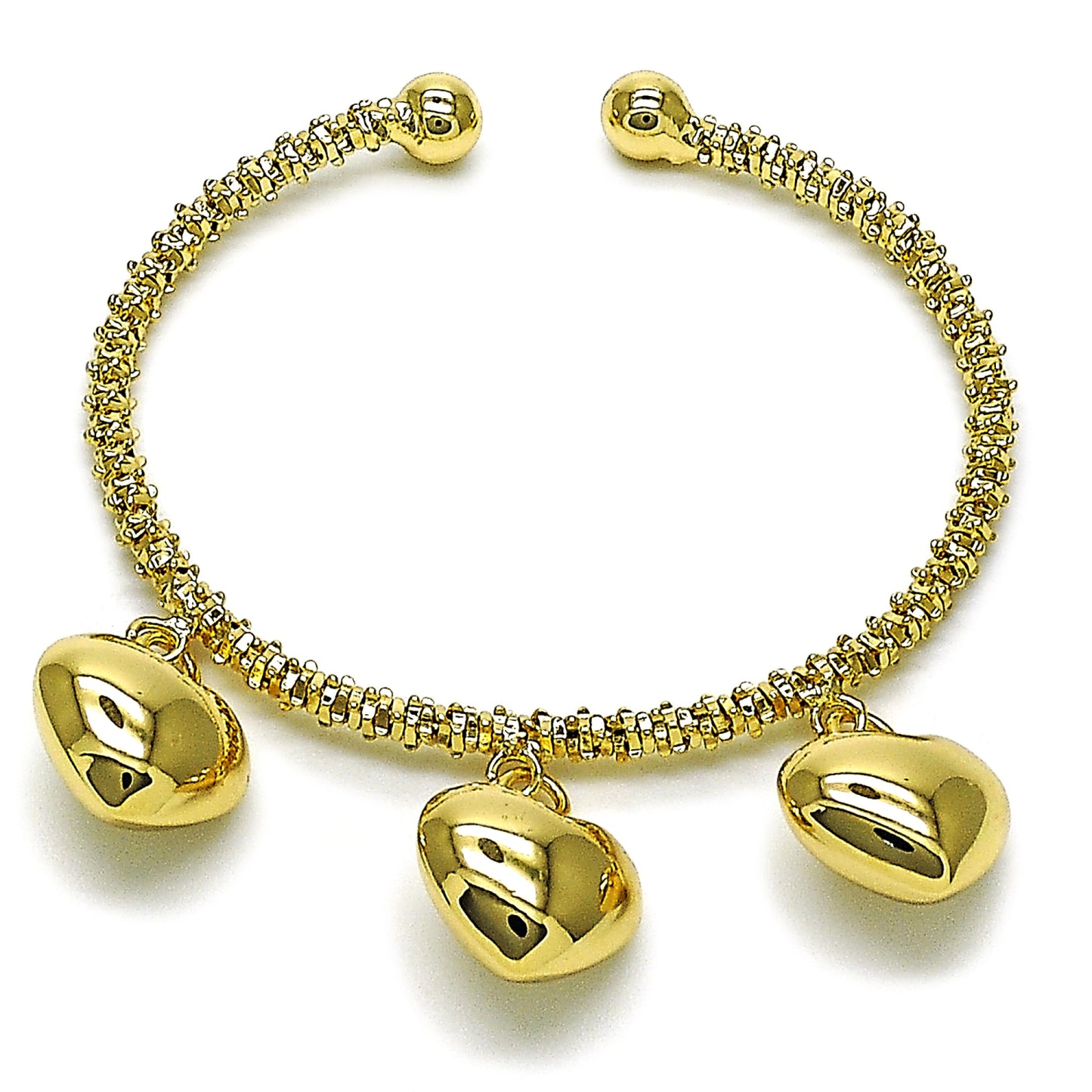 Gold Plated Gold Filled Oro Laminado Oro Laminado Individual Bangle, Gold Filled Style Heart Design, Diamond Cutting