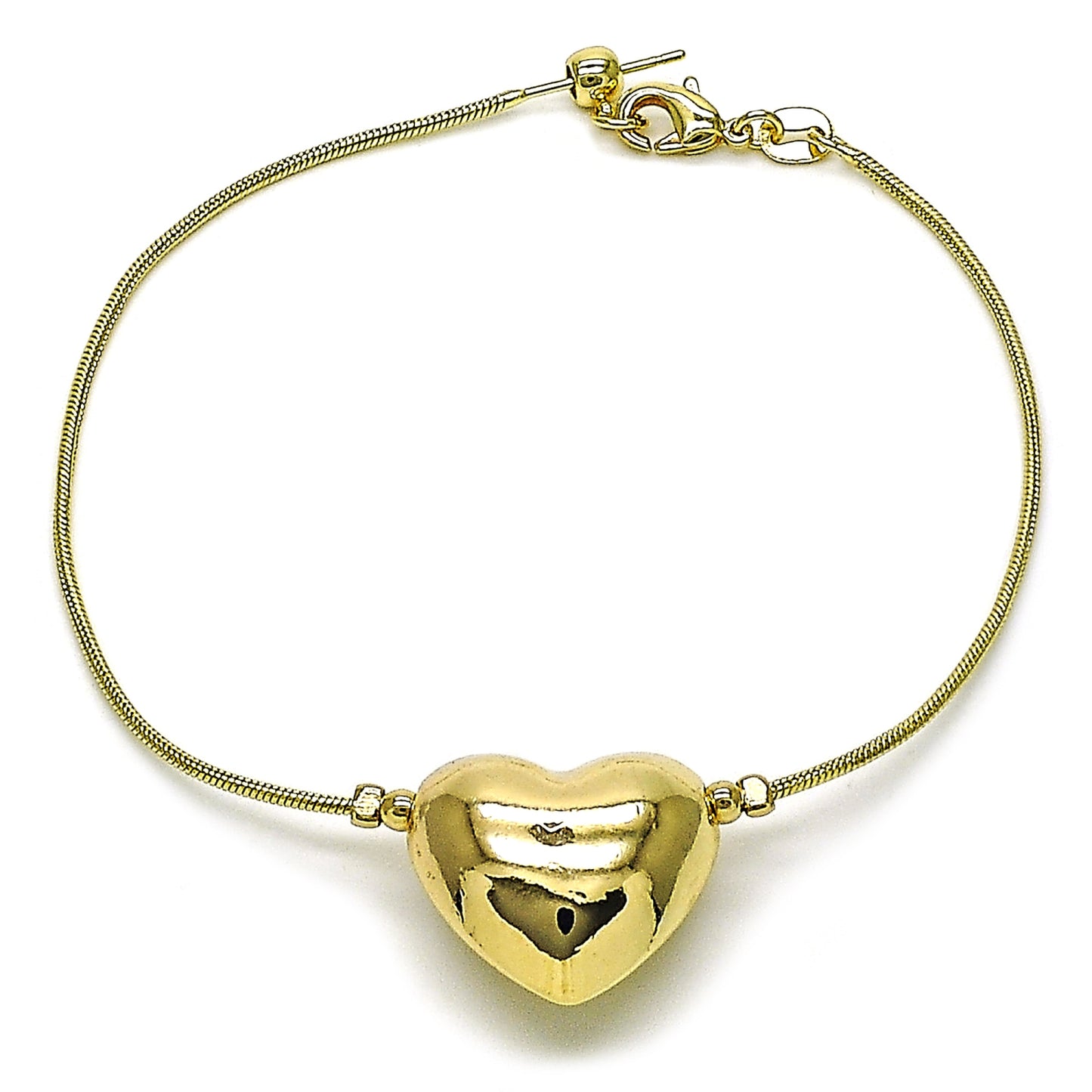 Gold Plated Gold Filled Oro Laminado Oro Laminado Fancy Bracelet, Gold Filled Style Heart and Rat Tail Design, Polished, Golden
