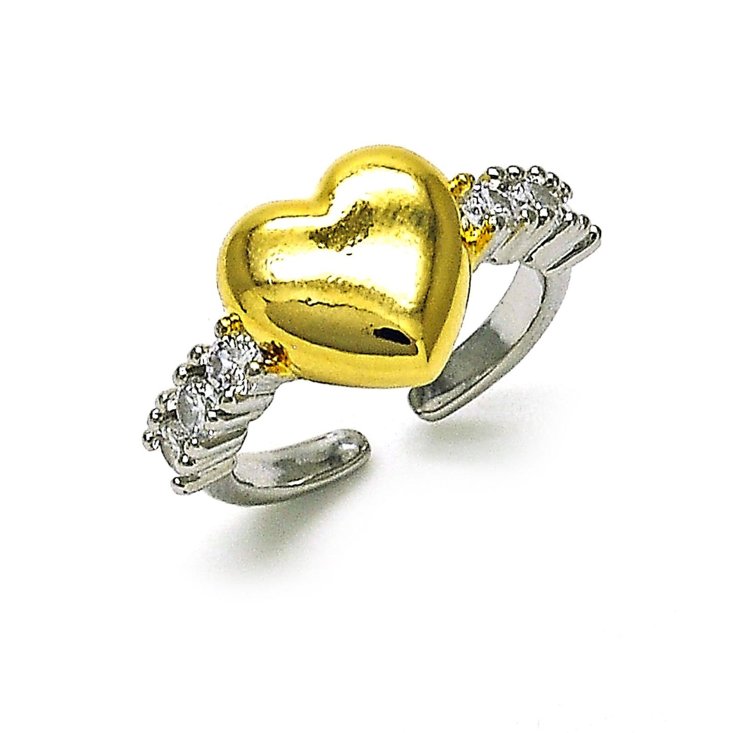 Gold Plated Gold Filled Oro Laminado Oro Laminado Multi Stone Ring, Gold Filled Style Heart Design, with White Cubic Zirconia, Polished, Two Tone, 01.341.0154