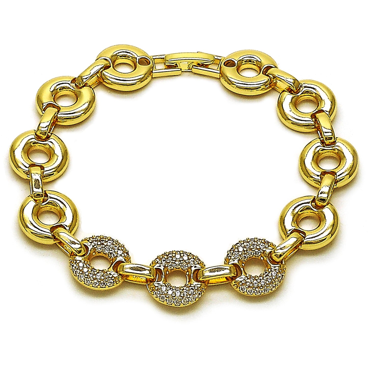 Oro Laminado Fancy Bracelet, Gold Filled Style with White Cubic Zirconia, Polished, Golden Finish