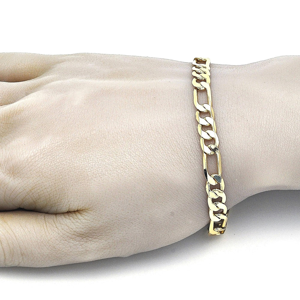 Oro Laminado Basic Bracelet, Gold Filled Style Figaro Design, Polished, Golden Finish