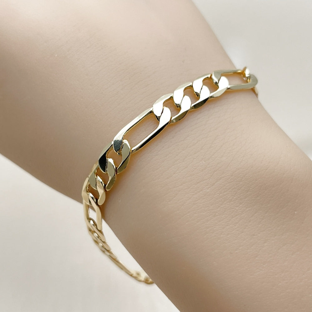 Oro Laminado Basic Bracelet, Gold Filled Style Figaro Design, Polished, Golden Finish