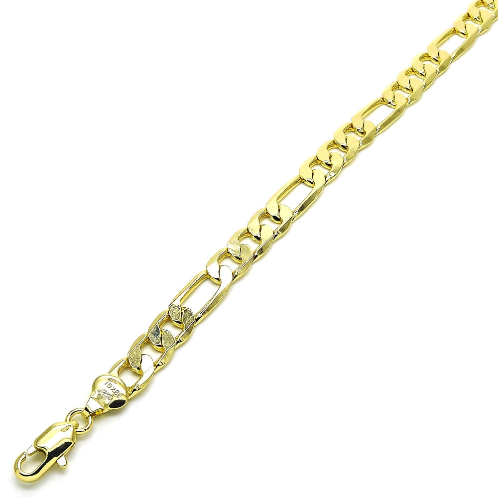 Oro Laminado Basic Bracelet, Gold Filled Style Figaro Design, Polished, Golden Finish