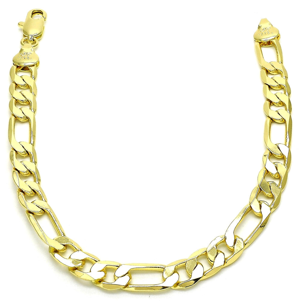 Oro Laminado Basic Bracelet, Gold Filled Style Figaro Design, Polished, Golden Finish