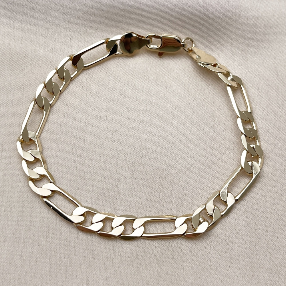 Oro Laminado Basic Bracelet, Gold Filled Style Figaro Design, Polished, Golden Finish