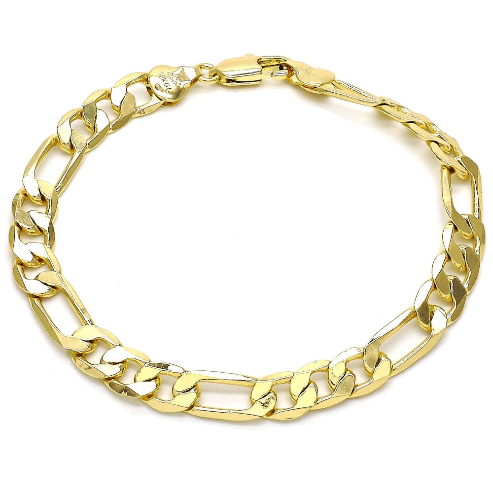 Oro Laminado Basic Bracelet, Gold Filled Style Figaro Design, Polished, Golden Finish