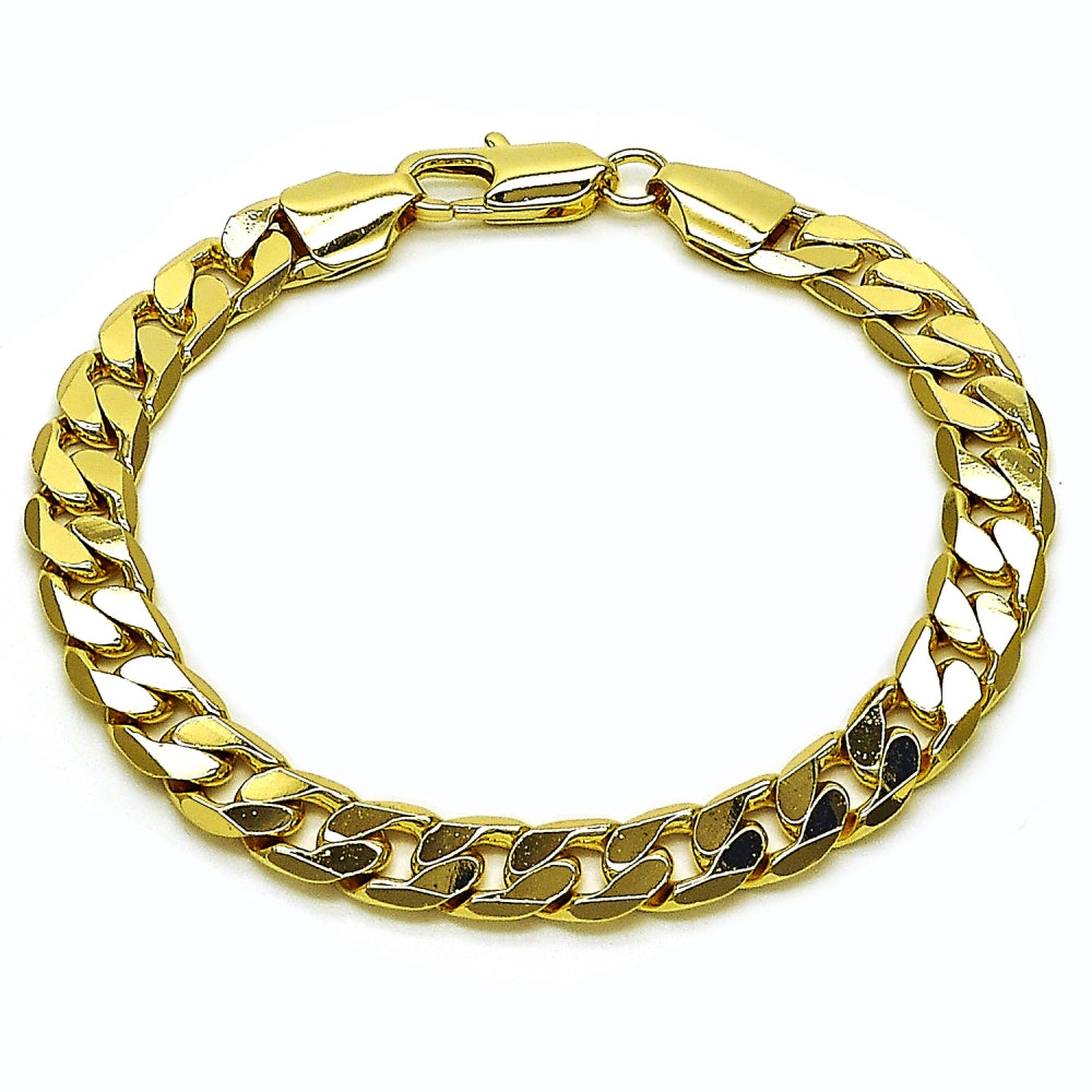 Oro Laminado Basic Bracelet, Gold Filled Style Curb Design, Polished, Golden Finish