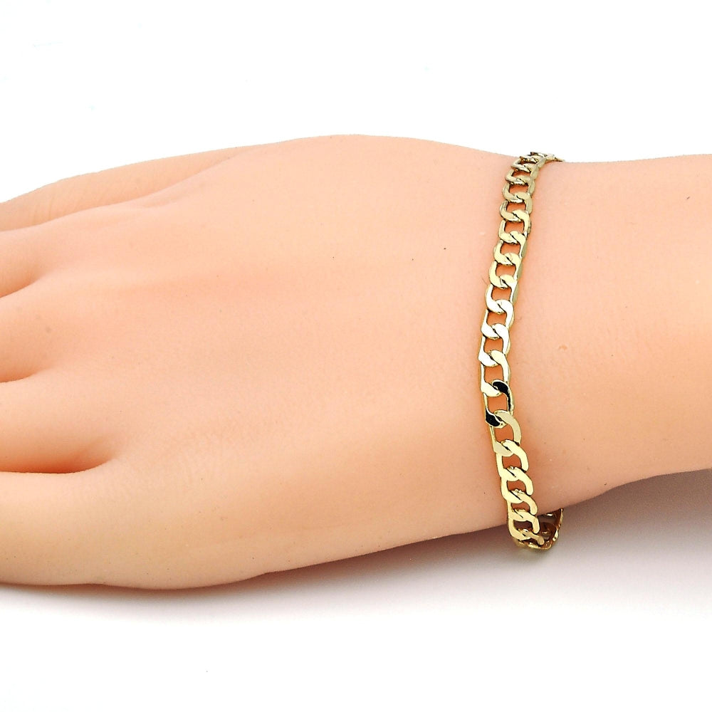 Oro Laminado Basic Bracelet, Gold Filled Style Curb Design, Polished, Golden Finish