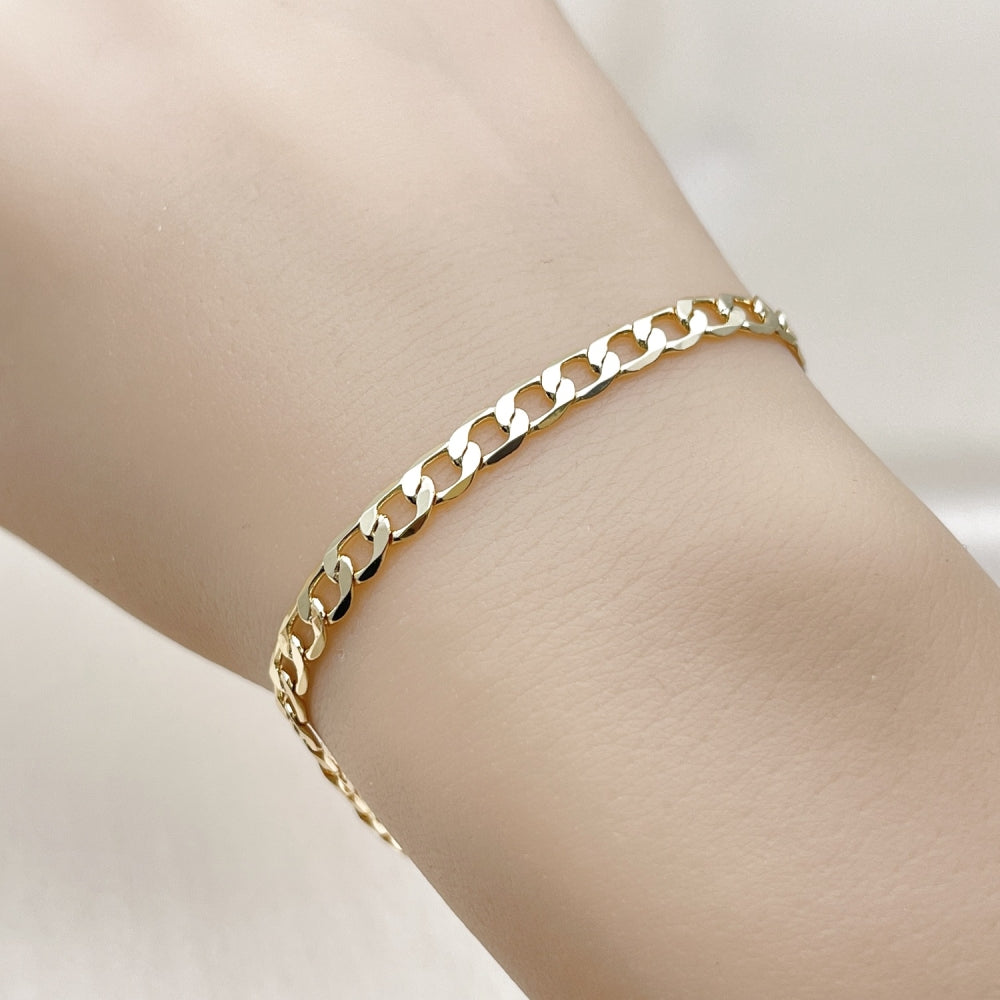 Oro Laminado Basic Bracelet, Gold Filled Style Curb Design, Polished, Golden Finish