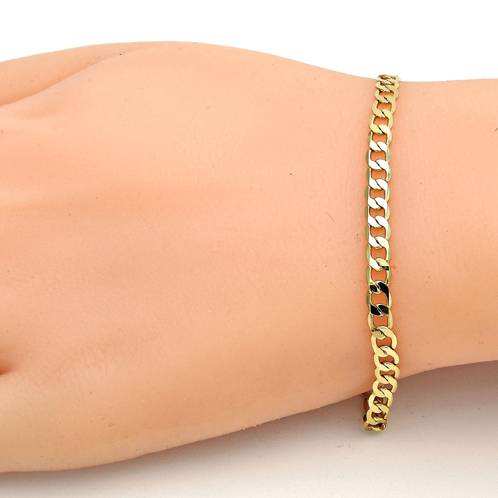 Oro Laminado Basic Bracelet, Gold Filled Style Curb Design, Polished, Golden Finish