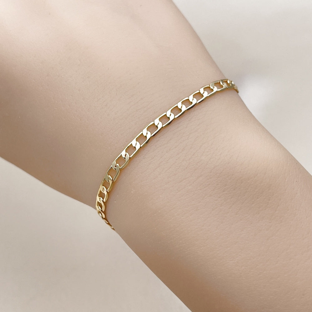 Oro Laminado Basic Bracelet, Gold Filled Style Curb Design, Polished, Golden Finish