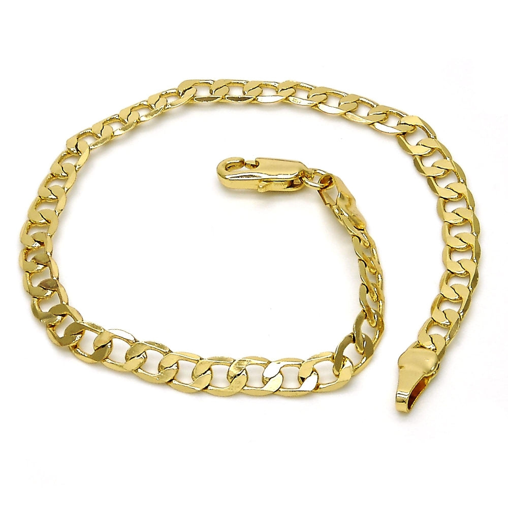 Oro Laminado Basic Bracelet, Gold Filled Style Curb Design, Polished, Golden Finish