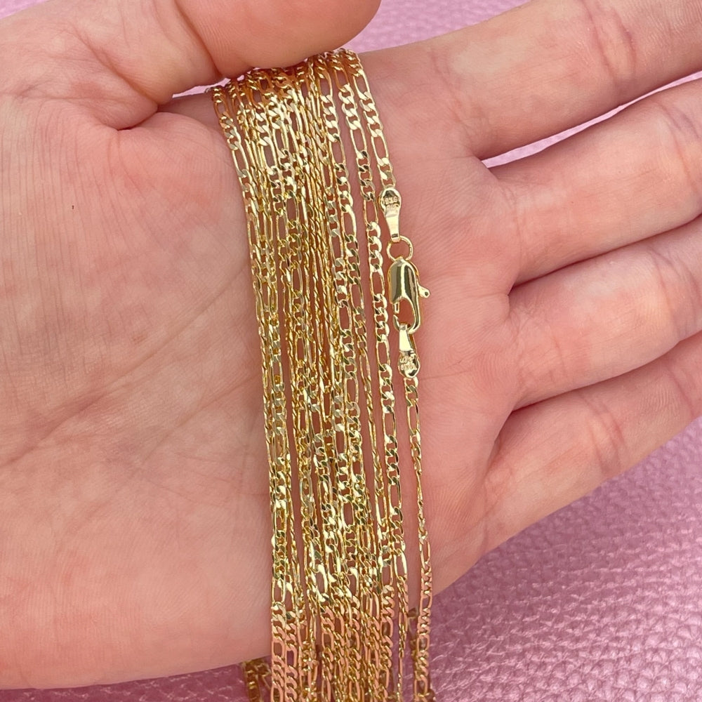 Oro Laminado Basic Necklace, Gold Filled Style Figaro Design, Polished, Golden Finish