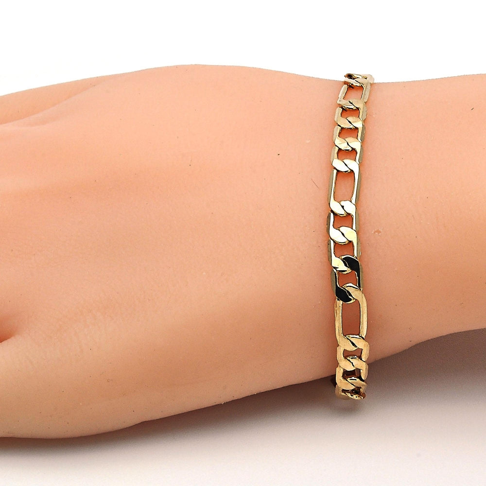 Oro Laminado Basic Bracelet, Gold Filled Style Figaro Design, Polished, Golden Finish