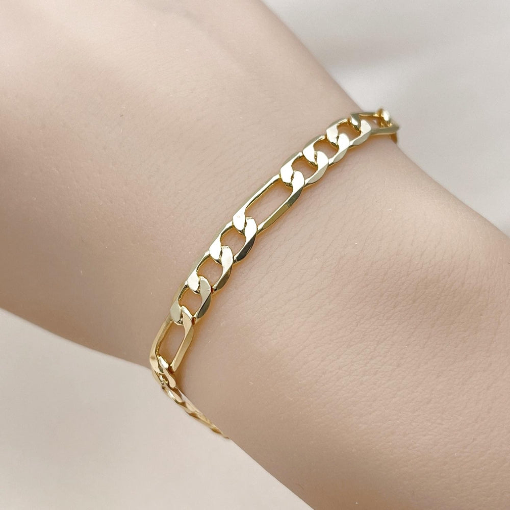 Oro Laminado Basic Bracelet, Gold Filled Style Figaro Design, Polished, Golden Finish