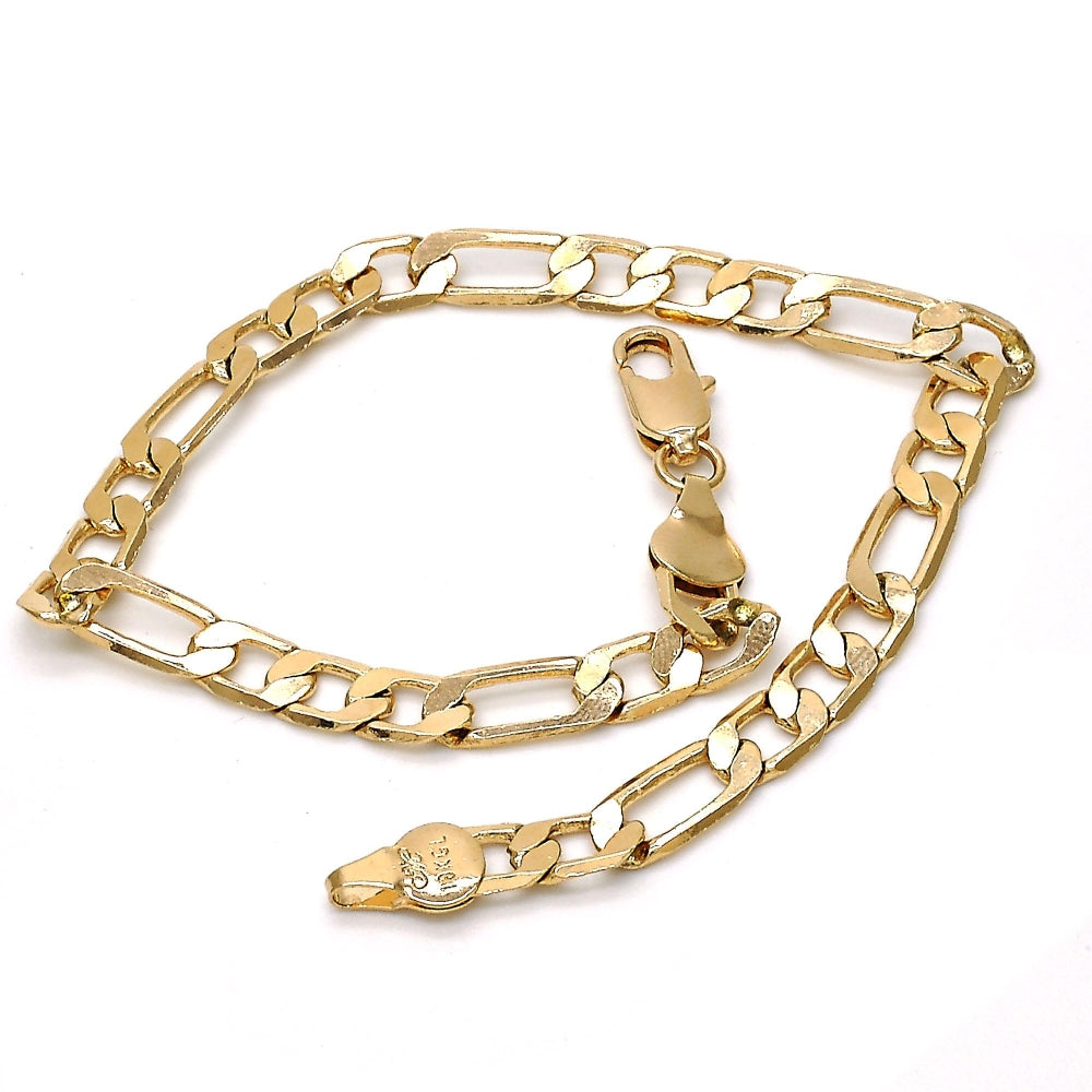Oro Laminado Basic Bracelet, Gold Filled Style Figaro Design, Polished, Golden Finish
