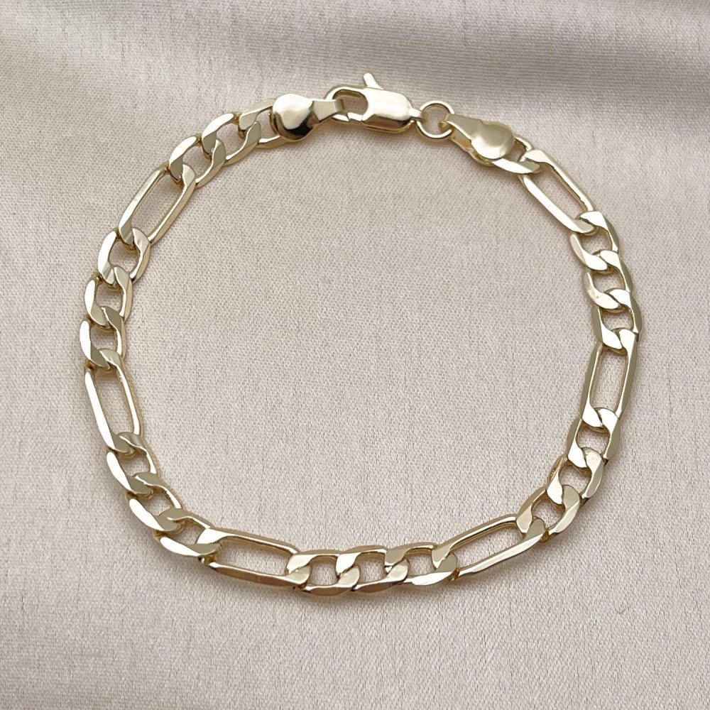Oro Laminado Basic Bracelet, Gold Filled Style Figaro Design, Polished, Golden Finish