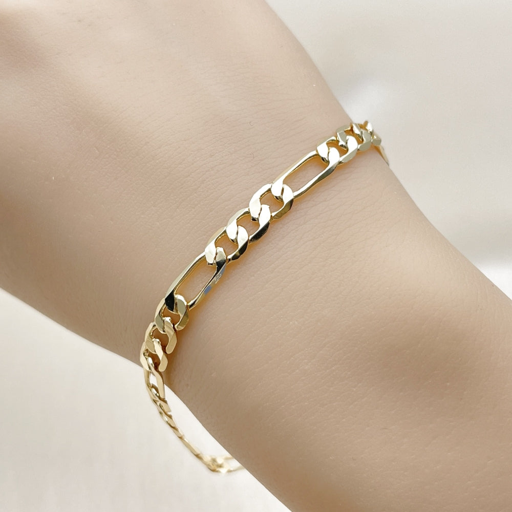 Oro Laminado Basic Bracelet, Gold Filled Style Figaro Design, Polished, Golden Finish