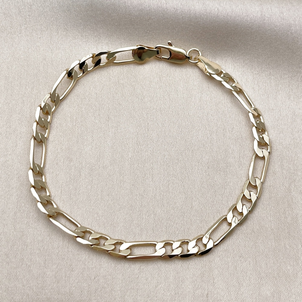 Oro Laminado Basic Bracelet, Gold Filled Style Figaro Design, Polished, Golden Finish