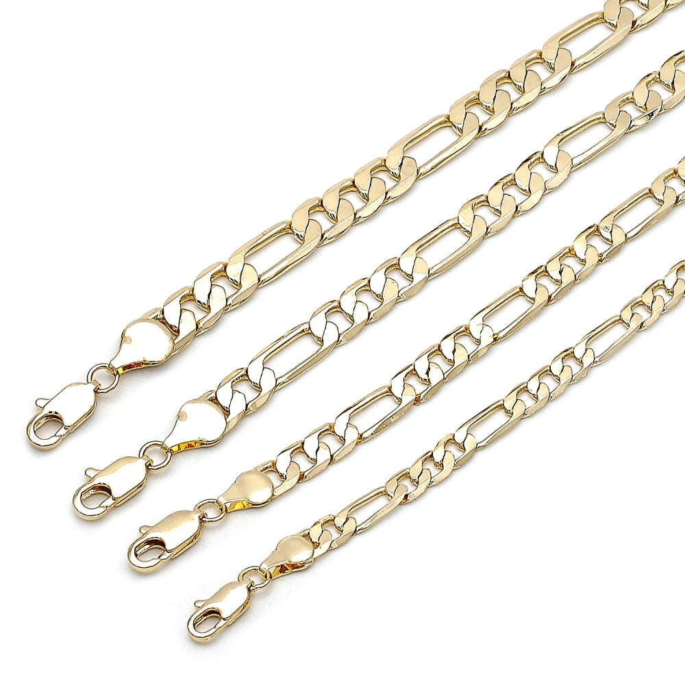 Oro Laminado Basic Bracelet, Gold Filled Style Figaro Design, Polished, Golden Finish