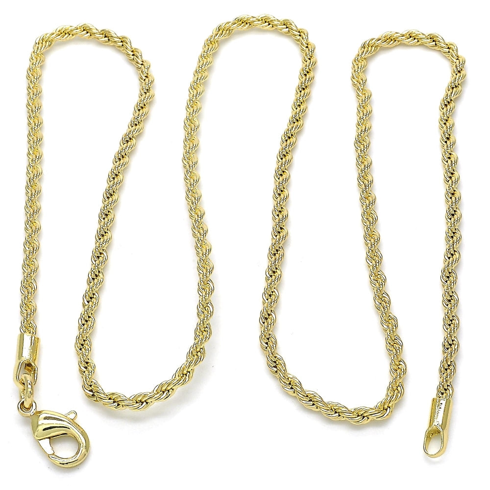 Oro Laminado Basic Necklace, Gold Filled Style Rope Design, Polished, Golden Finish