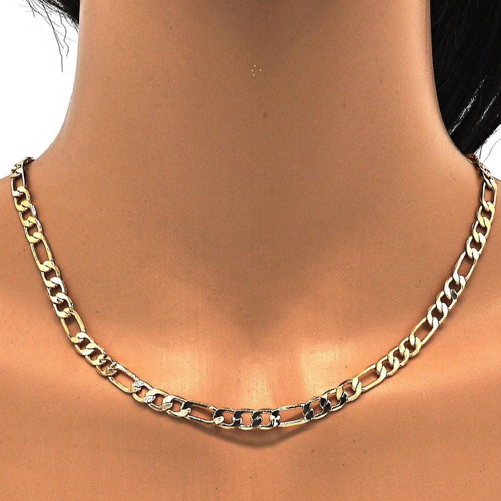 Oro Laminado Basic Necklace, Gold Filled Style Figaro Design, Polished, Golden Finish