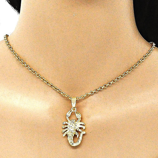Oro Laminado Fancy Pendant, Gold Filled Style Scorpion Design, Diamond Cutting Finish, Golden Finish