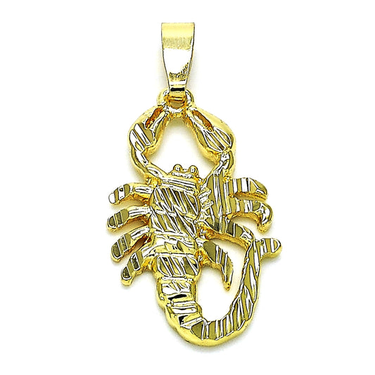 Oro Laminado Fancy Pendant, Gold Filled Style Scorpion Design, Diamond Cutting Finish, Golden Finish