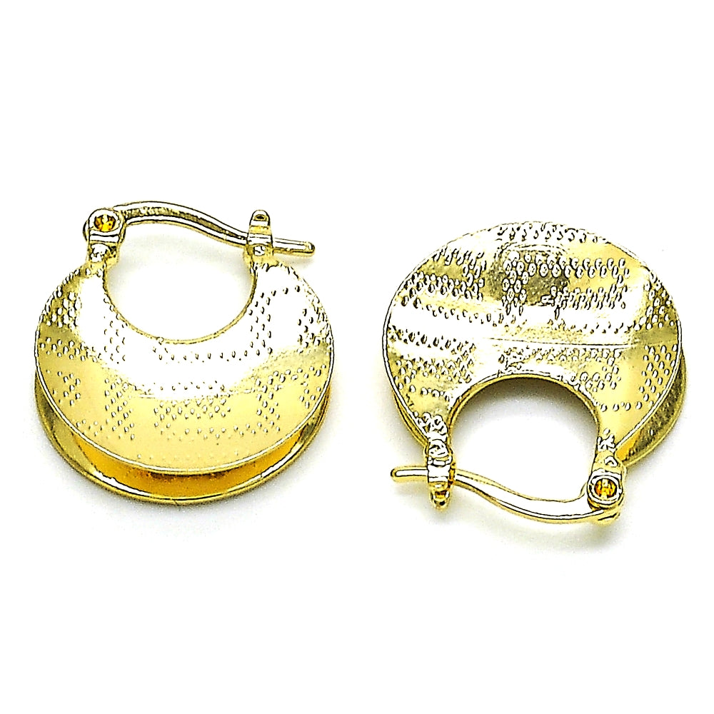 Oro Laminado Small Hoop, Gold Filled Style Greek Key Design, Diamond Cutting Finish, Golden Finish