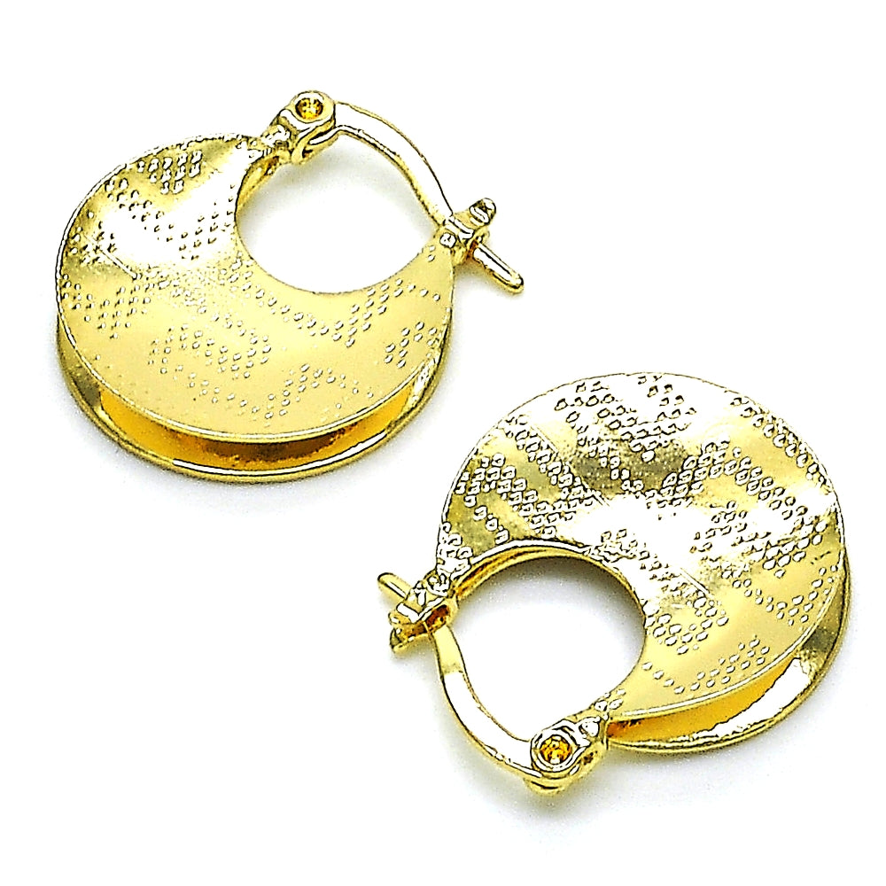 Oro Laminado Small Hoop, Gold Filled Style Greek Key Design, Diamond Cutting Finish, Golden Finish