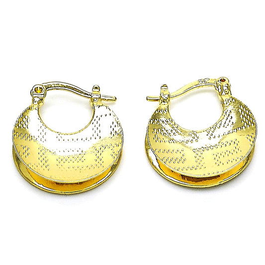 Oro Laminado Small Hoop, Gold Filled Style Greek Key Design, Diamond Cutting Finish, Golden Finish