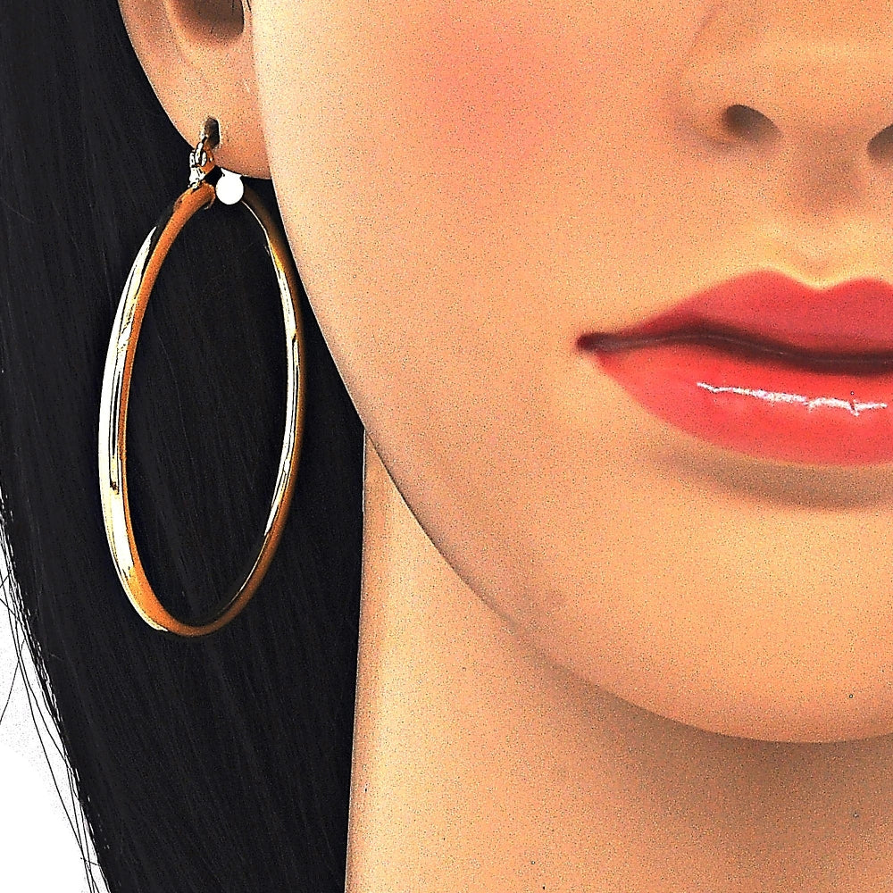Oro Laminado Large Hoop, Gold Filled Style Hollow Design, Polished, Golden Finish
