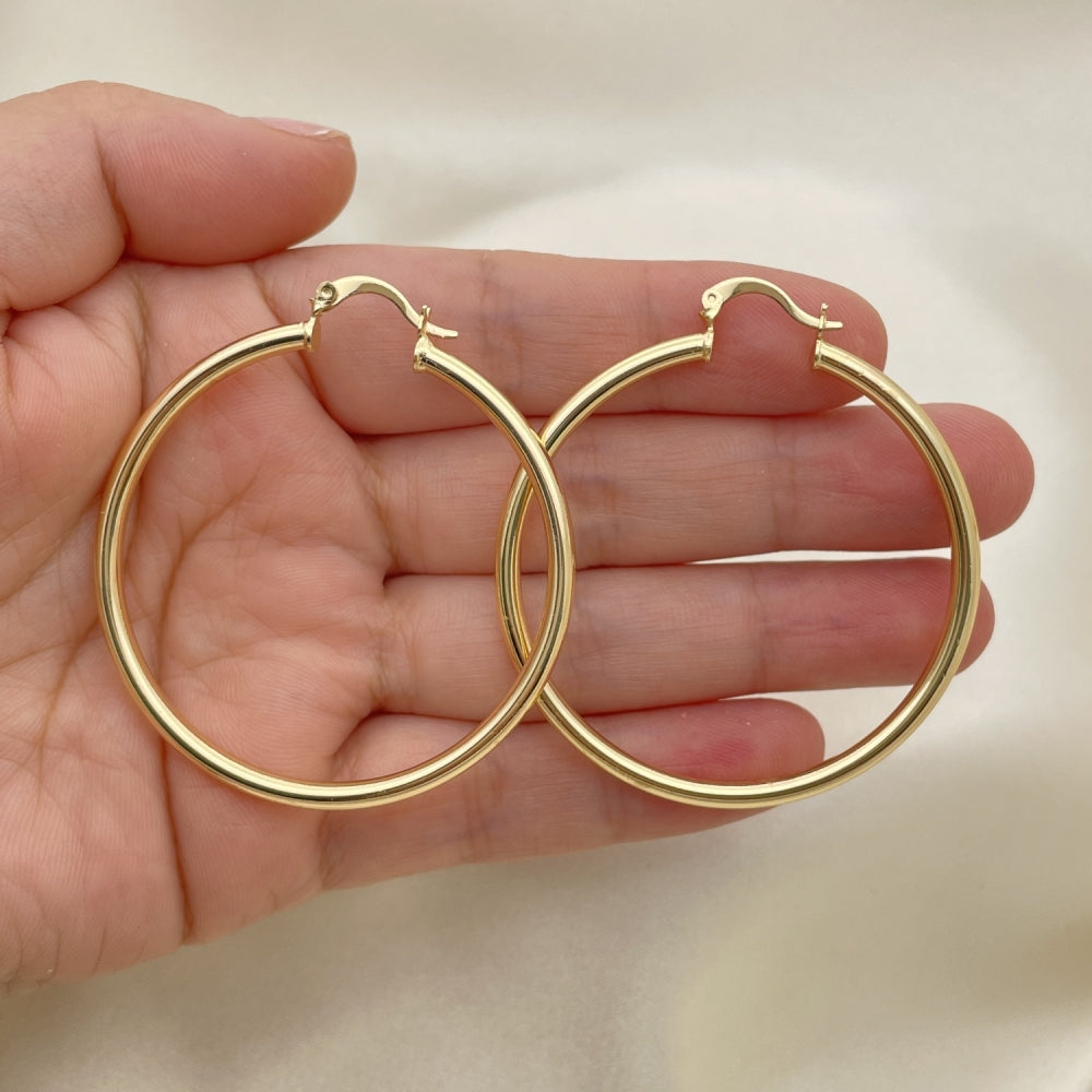 Oro Laminado Large Hoop, Gold Filled Style Hollow Design, Polished, Golden Finish