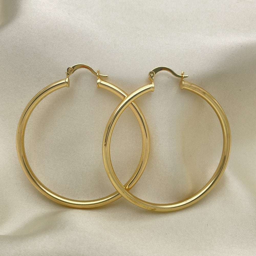 Oro Laminado Large Hoop, Gold Filled Style Hollow Design, Polished, Golden Finish