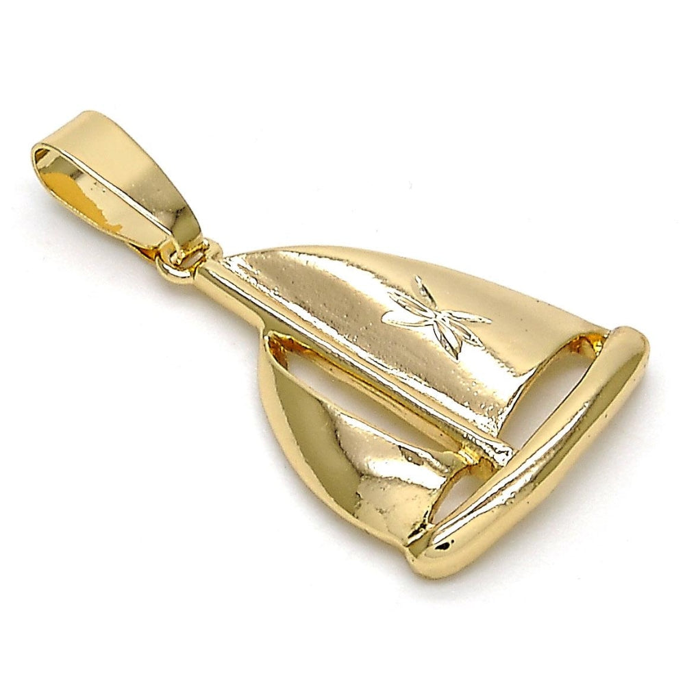 Oro Laminado Fancy Pendant, Gold Filled Style Diamond Cutting Finish, Golden Finish