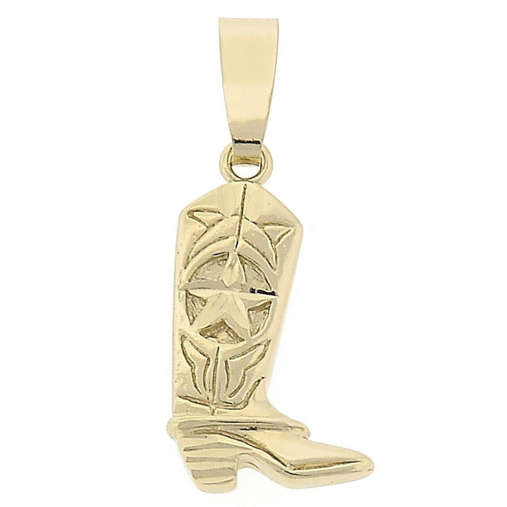 Oro Laminado Fancy Pendant, Gold Filled Style Shoes Design, Diamond Cutting Finish, Golden Finish