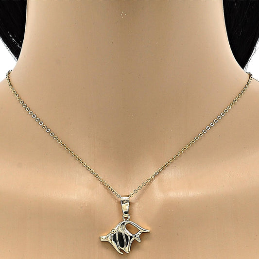 Oro Laminado Fancy Pendant, Gold Filled Style Fish Design, Diamond Cutting Finish, Golden Finish