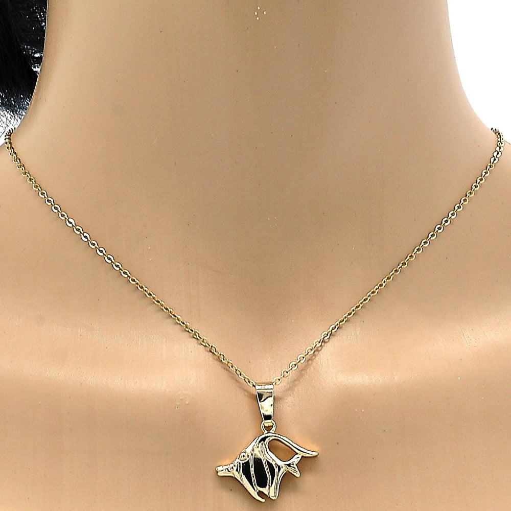 Oro Laminado Fancy Pendant, Gold Filled Style Fish Design, Diamond Cutting Finish, Golden Finish