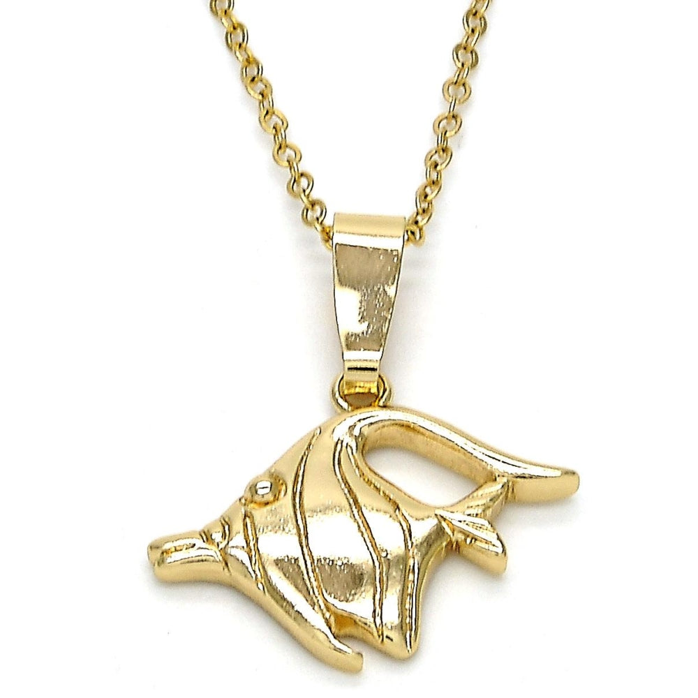 Oro Laminado Fancy Pendant, Gold Filled Style Fish Design, Diamond Cutting Finish, Golden Finish