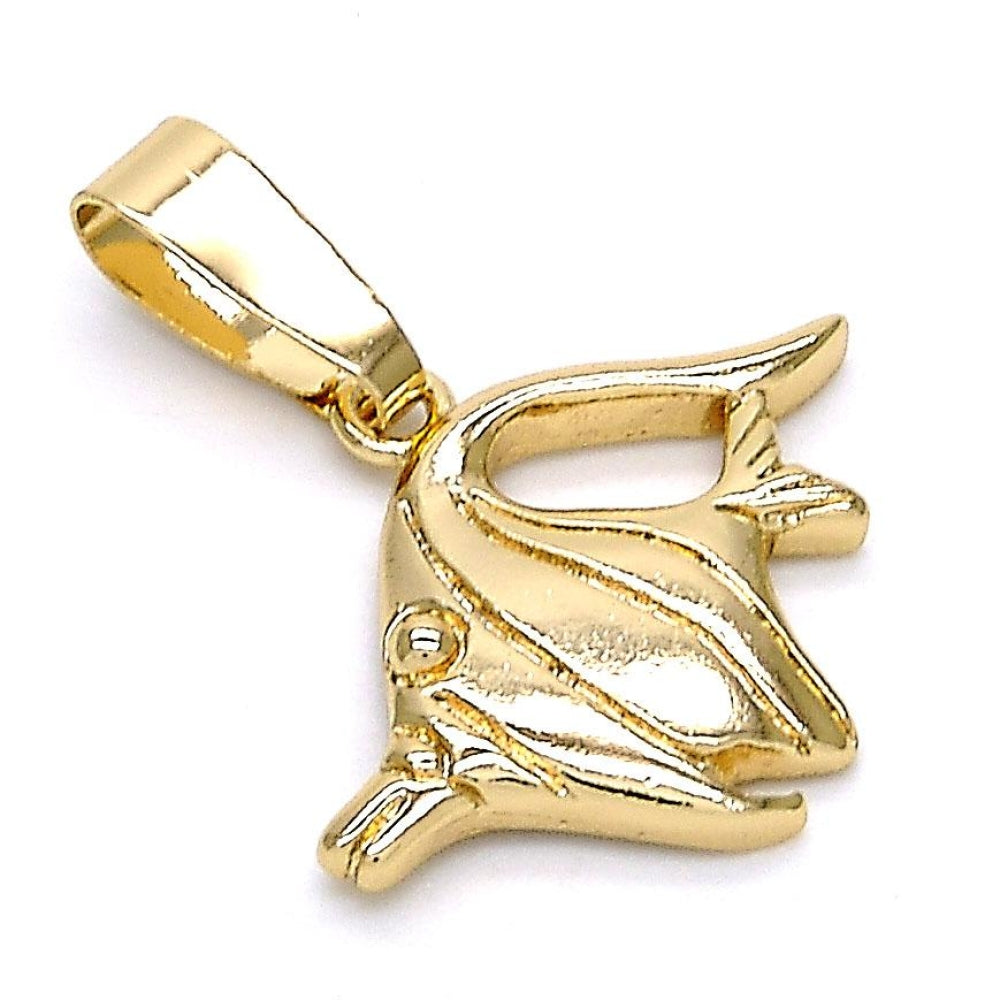 Oro Laminado Fancy Pendant, Gold Filled Style Fish Design, Diamond Cutting Finish, Golden Finish