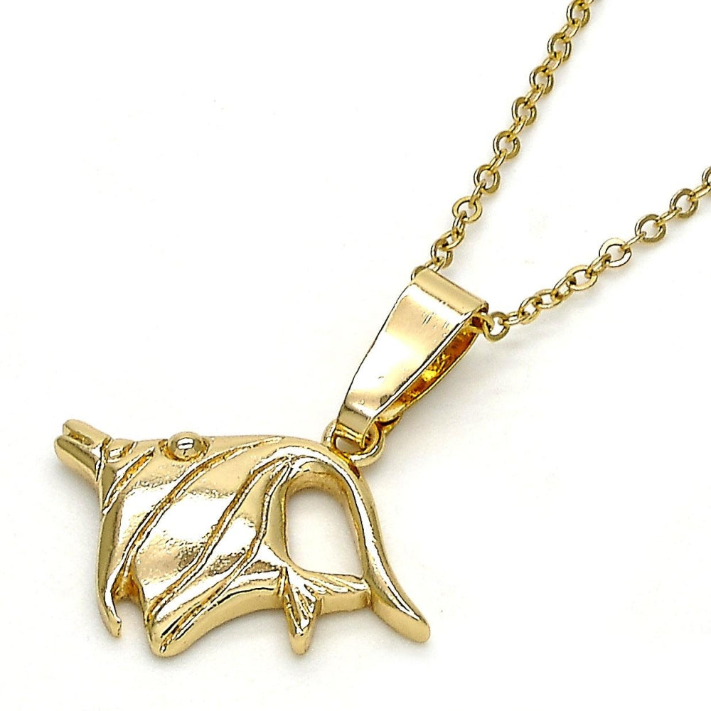 Oro Laminado Fancy Pendant, Gold Filled Style Fish Design, Diamond Cutting Finish, Golden Finish