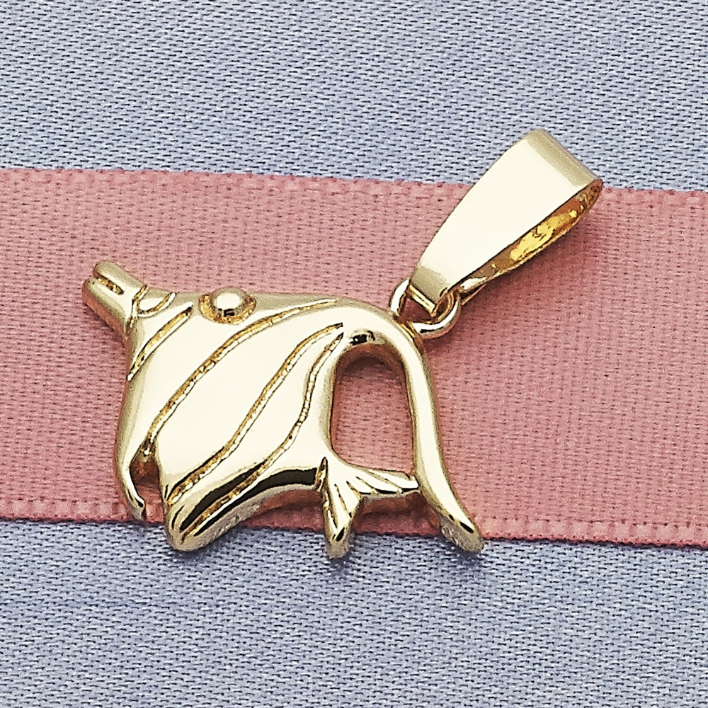 Oro Laminado Fancy Pendant, Gold Filled Style Fish Design, Diamond Cutting Finish, Golden Finish