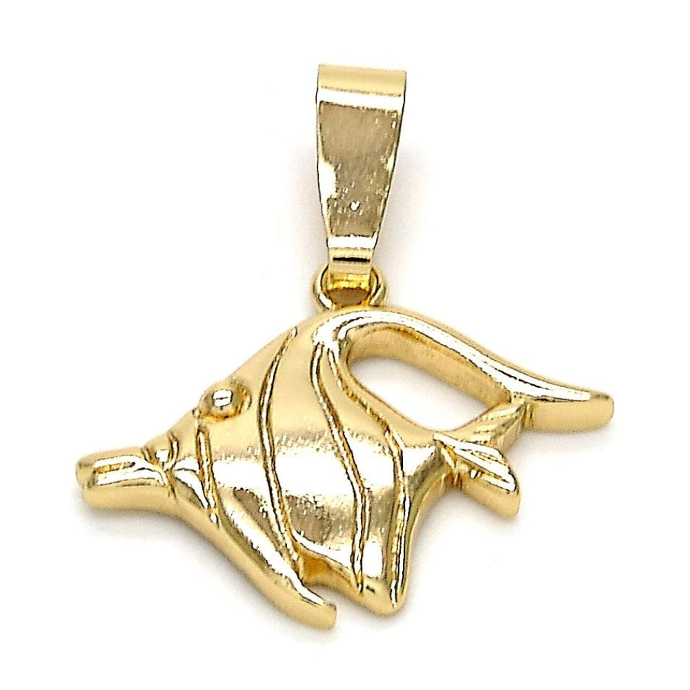 Oro Laminado Fancy Pendant, Gold Filled Style Fish Design, Diamond Cutting Finish, Golden Finish