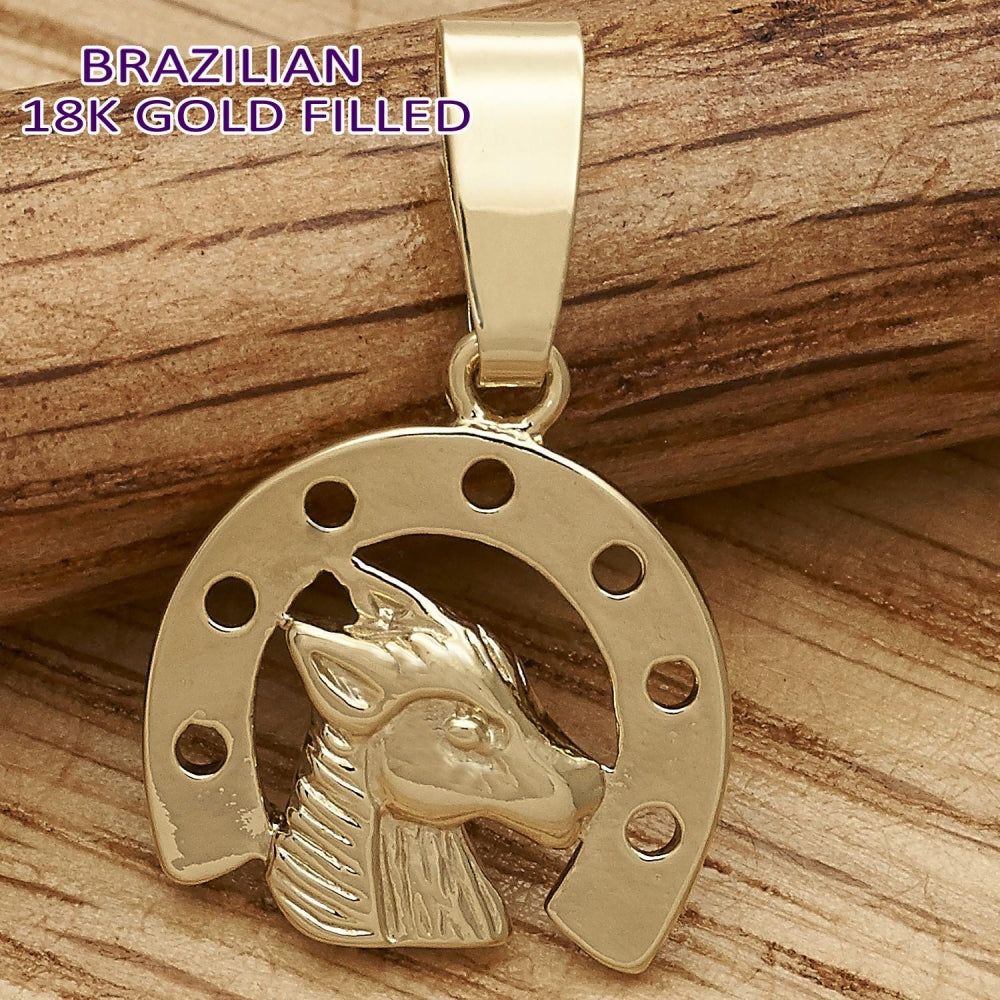 Oro Laminado Fancy Pendant, Gold Filled Style Horse Design, Polished, Golden Finish