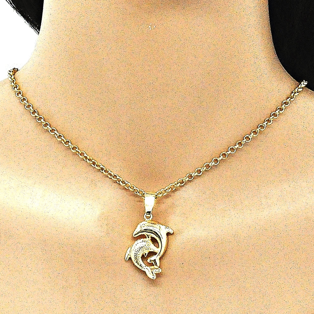 Oro Laminado Fancy Pendant, Gold Filled Style Dolphin Design, Polished, Golden Finish