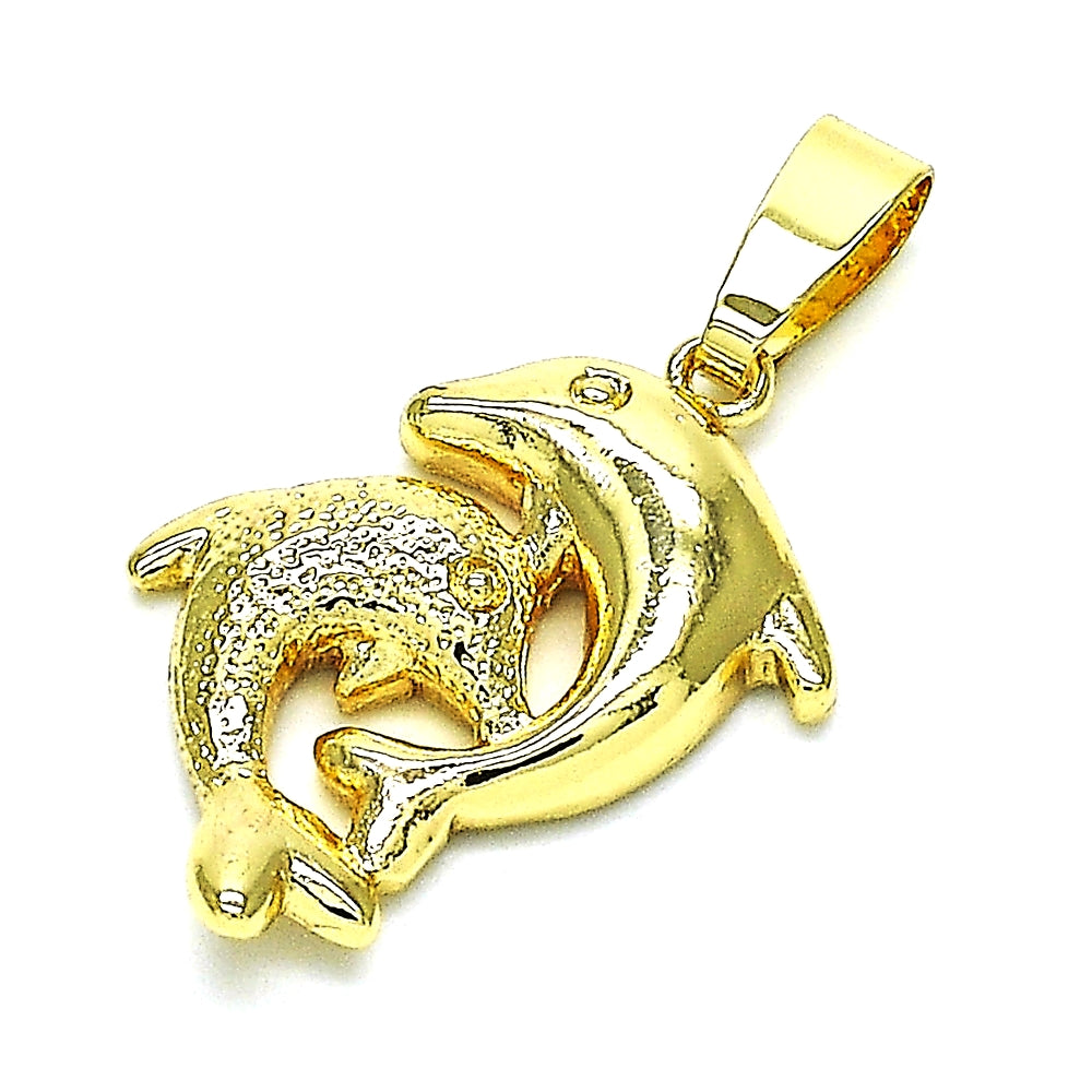 Oro Laminado Fancy Pendant, Gold Filled Style Dolphin Design, Polished, Golden Finish